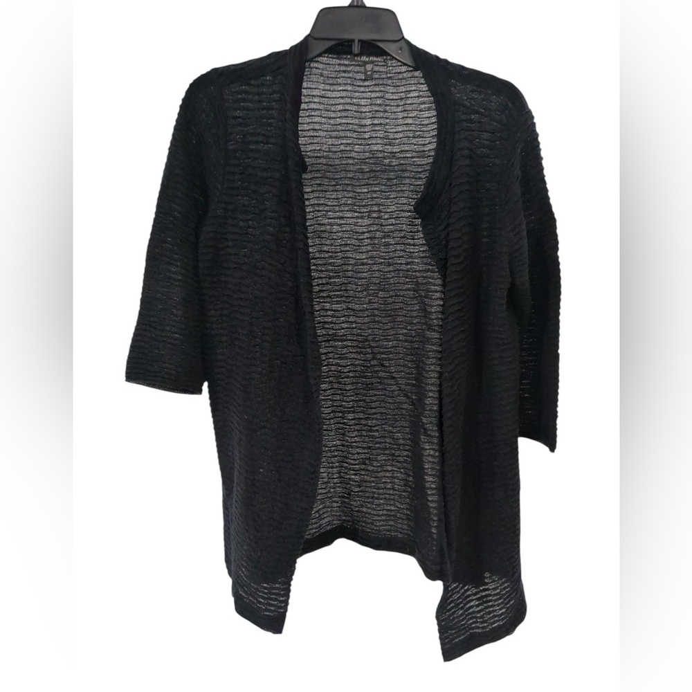 Eileen Fisher‎ Women's Black Cotton/Linen Blend Open Front Cardigan Size XS